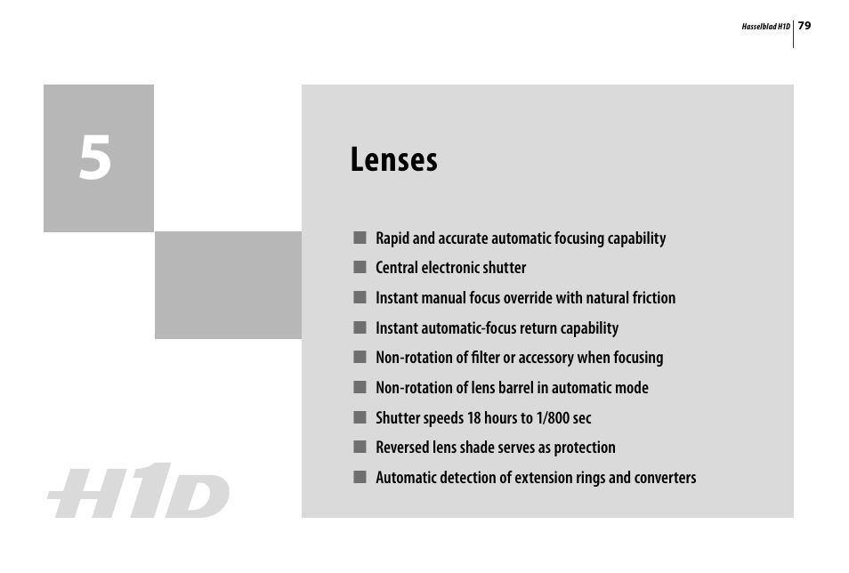 Lenses | Hasselblad H1D User Manual | Page 79 / 184