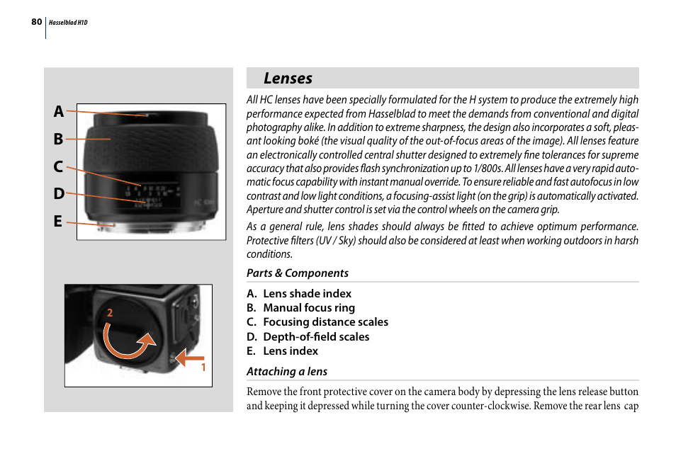 Lenses | Hasselblad H1D User Manual | Page 80 / 184