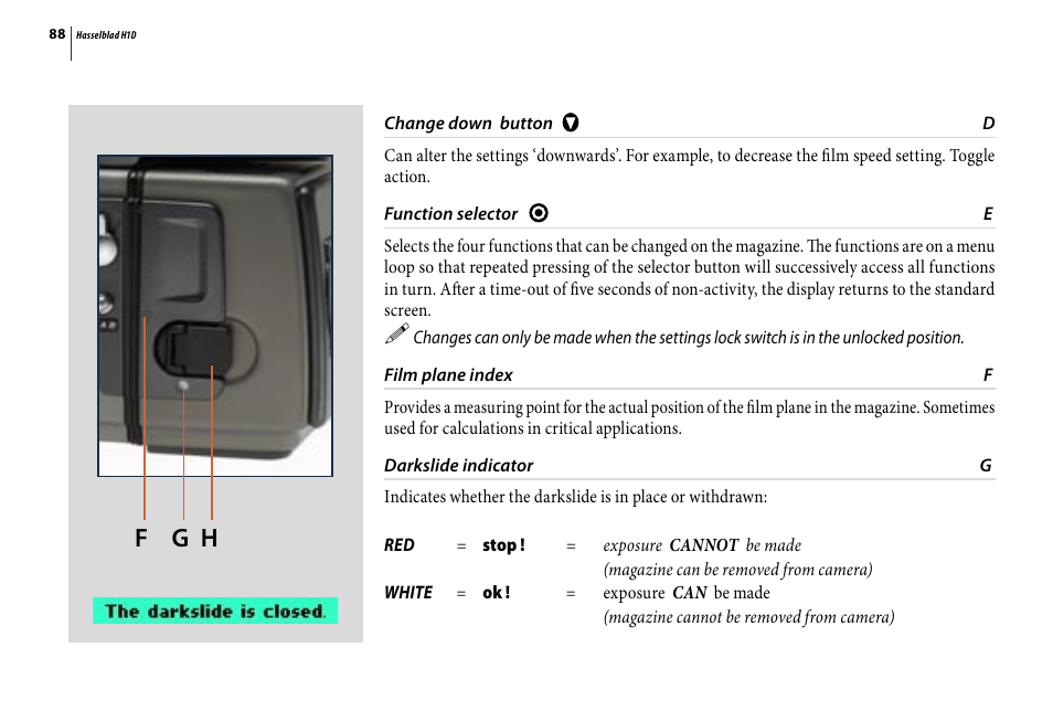 F g h | Hasselblad H1D User Manual | Page 88 / 184