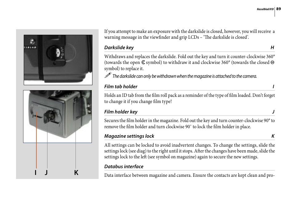 I j k | Hasselblad H1D User Manual | Page 89 / 184