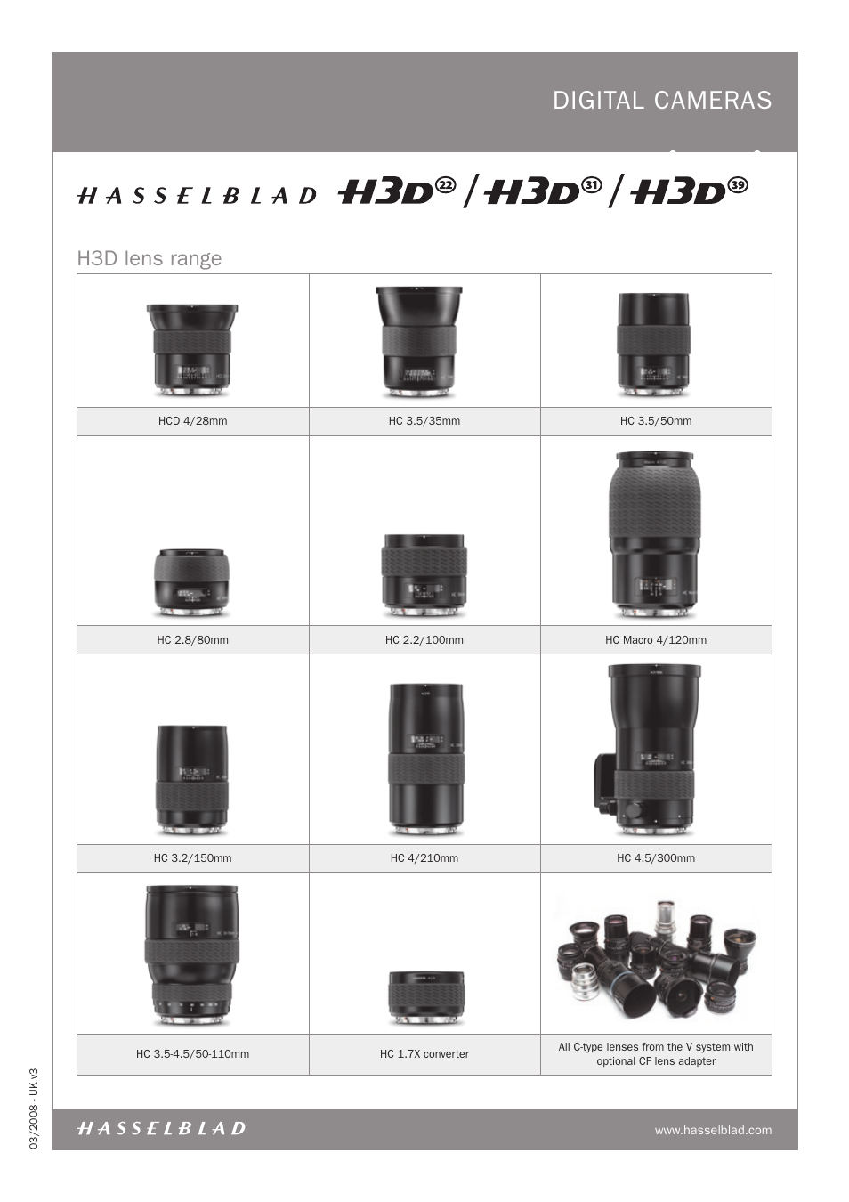 Digital cameras, H3d lens range | Hasselblad H3D-39 User Manual | Page 6 / 6