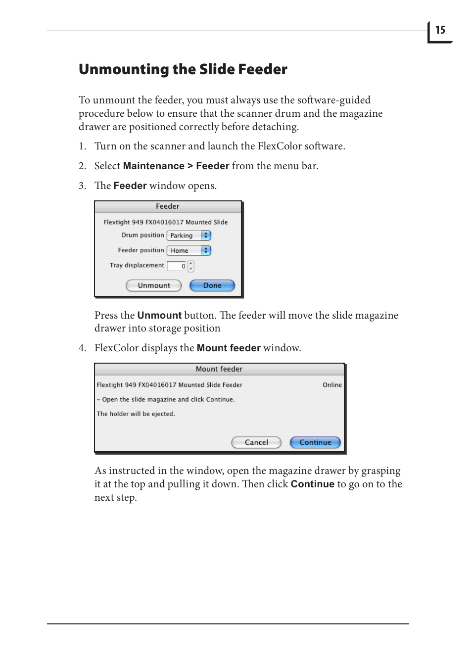 Unmounting the slide feeder | Hasselblad 949 User Manual | Page 15 / 36