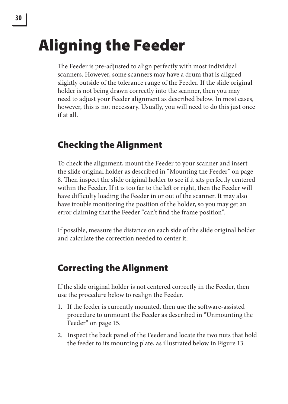 Aligning the feeder, Checking the alignment, Correcting the alignment | Hasselblad 949 User Manual | Page 30 / 36