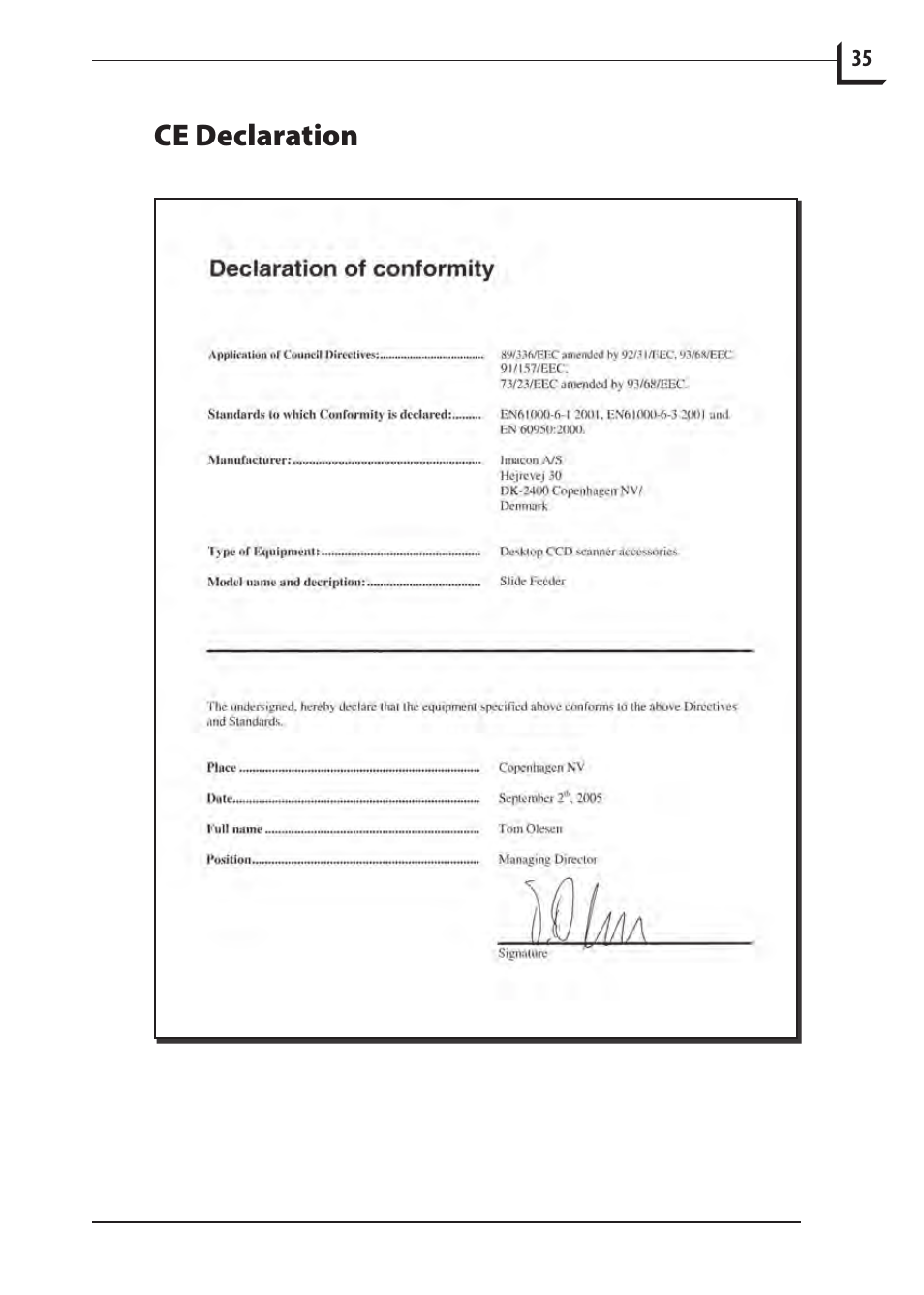 Ce declaration | Hasselblad 949 User Manual | Page 35 / 36