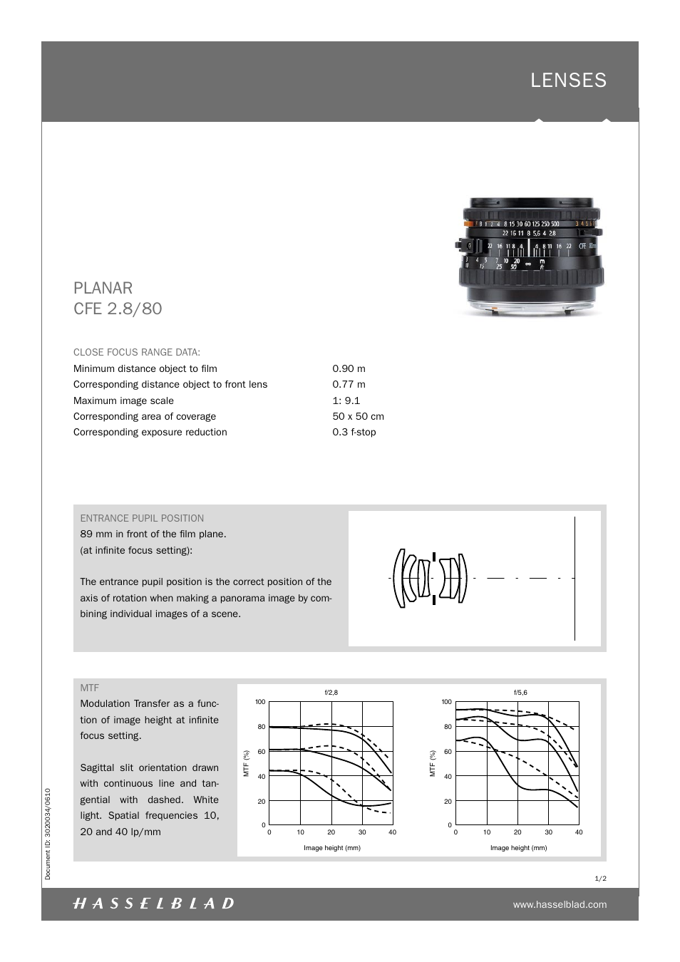 Hasselblad Planar CFE 2.8/80 User Manual | 2 pages