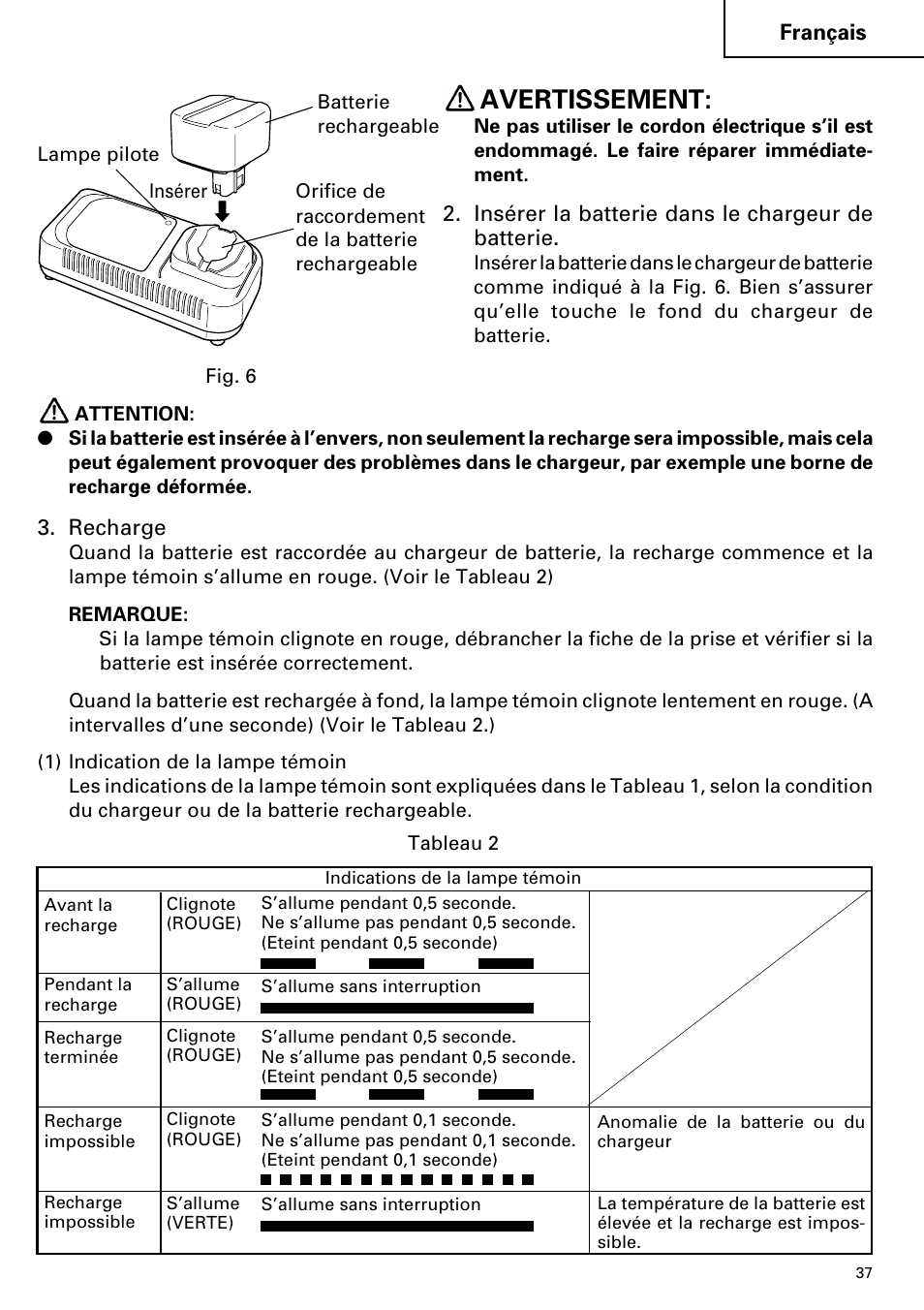 Avertissement | Hitachi Koki USA cordless hammer User Manual | Page 37 / 80