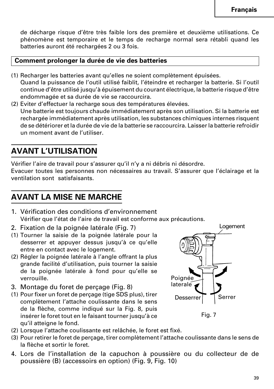 Avant l’utilisation, Avant la mise ne marche | Hitachi Koki USA cordless hammer User Manual | Page 39 / 80