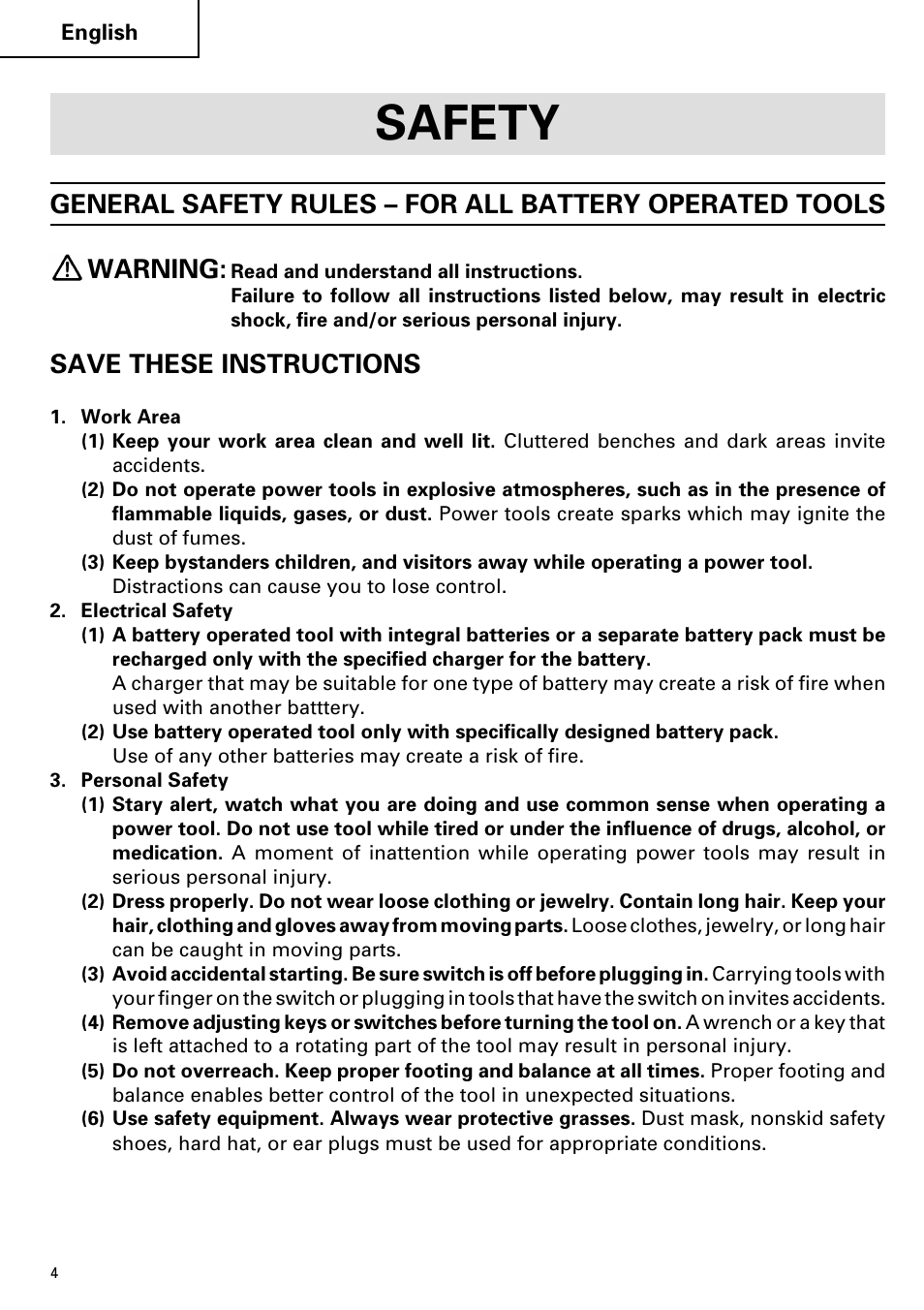 Safety, Save these instructions | Hitachi Koki USA cordless hammer User Manual | Page 4 / 80