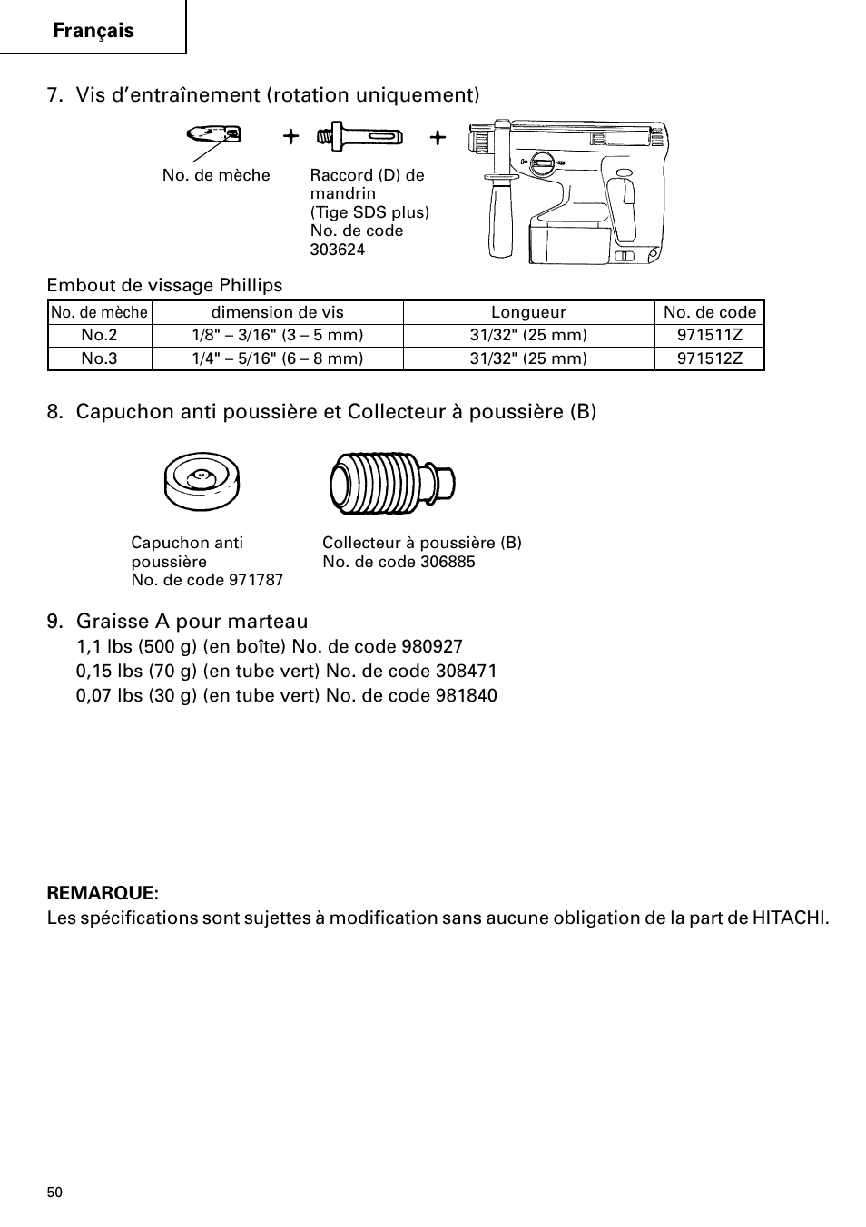 Hitachi Koki USA cordless hammer User Manual | Page 50 / 80