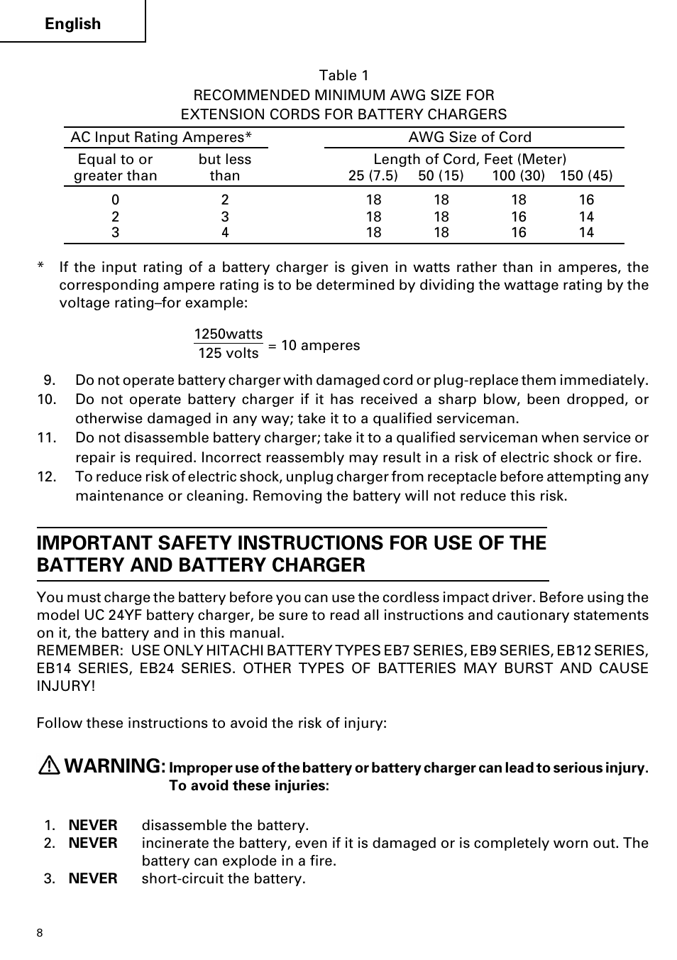 Warning | Hitachi Koki USA cordless hammer User Manual | Page 8 / 80