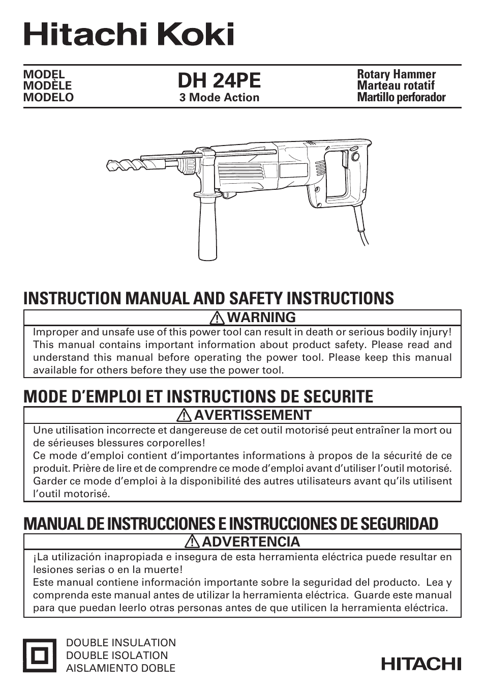 Hitachi Koki USA DH 24PE User Manual | 72 pages