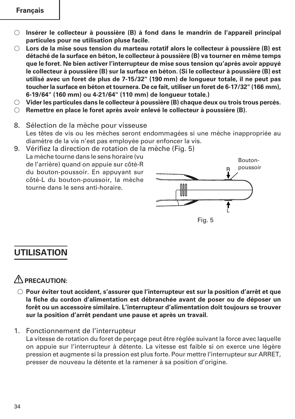 Utilisation | Hitachi Koki USA DH 24PE User Manual | Page 34 / 72