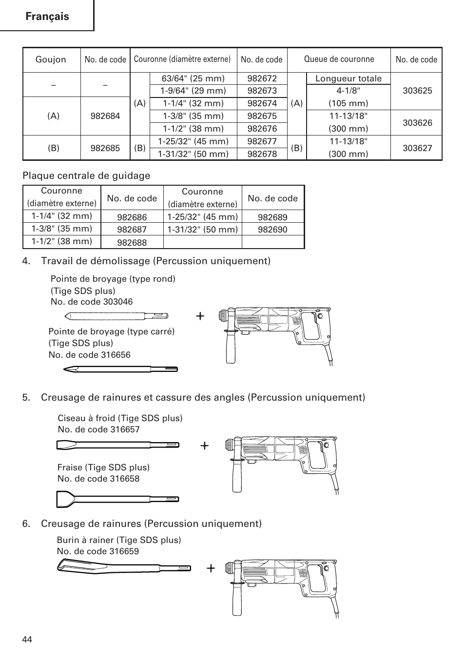 Français | Hitachi Koki USA DH 24PE User Manual | Page 44 / 72