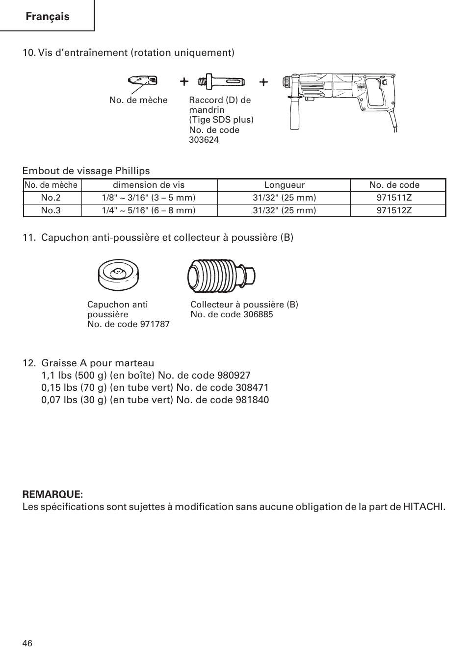 Hitachi Koki USA DH 24PE User Manual | Page 46 / 72