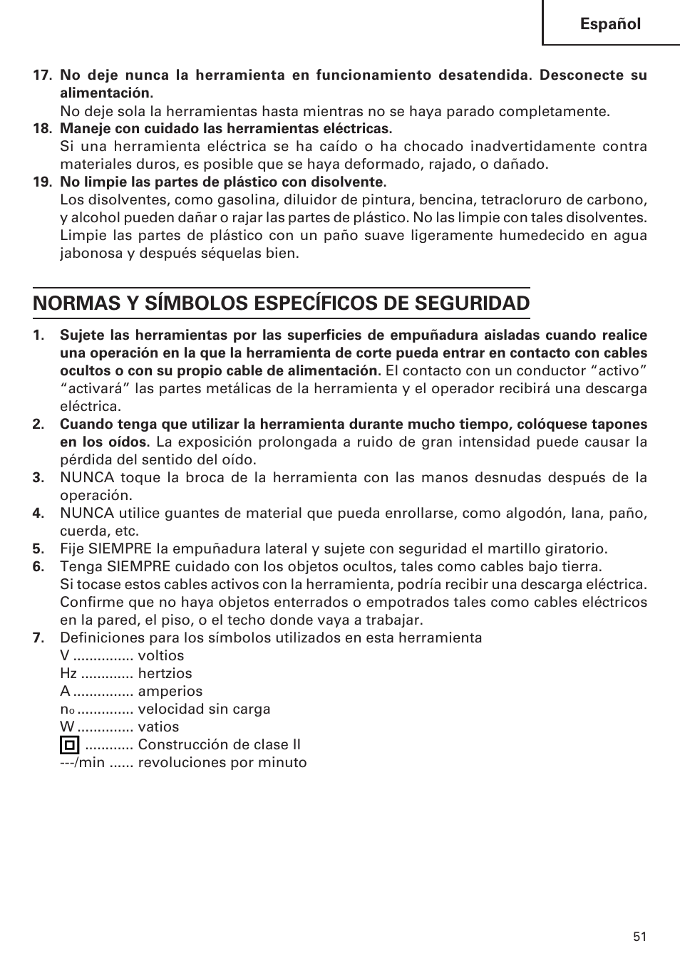 Normas y símbolos específicos de seguridad | Hitachi Koki USA DH 24PE User Manual | Page 51 / 72