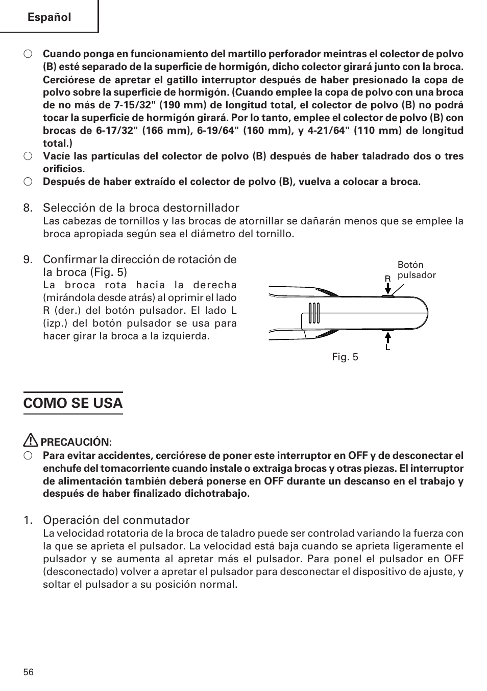 Como se usa | Hitachi Koki USA DH 24PE User Manual | Page 56 / 72