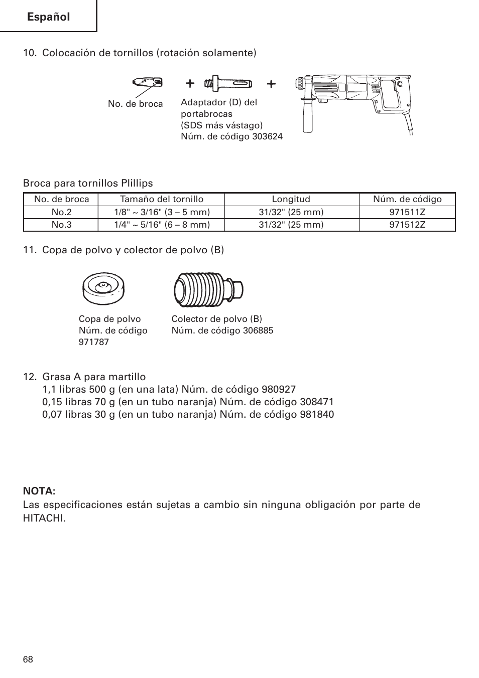 Hitachi Koki USA DH 24PE User Manual | Page 68 / 72