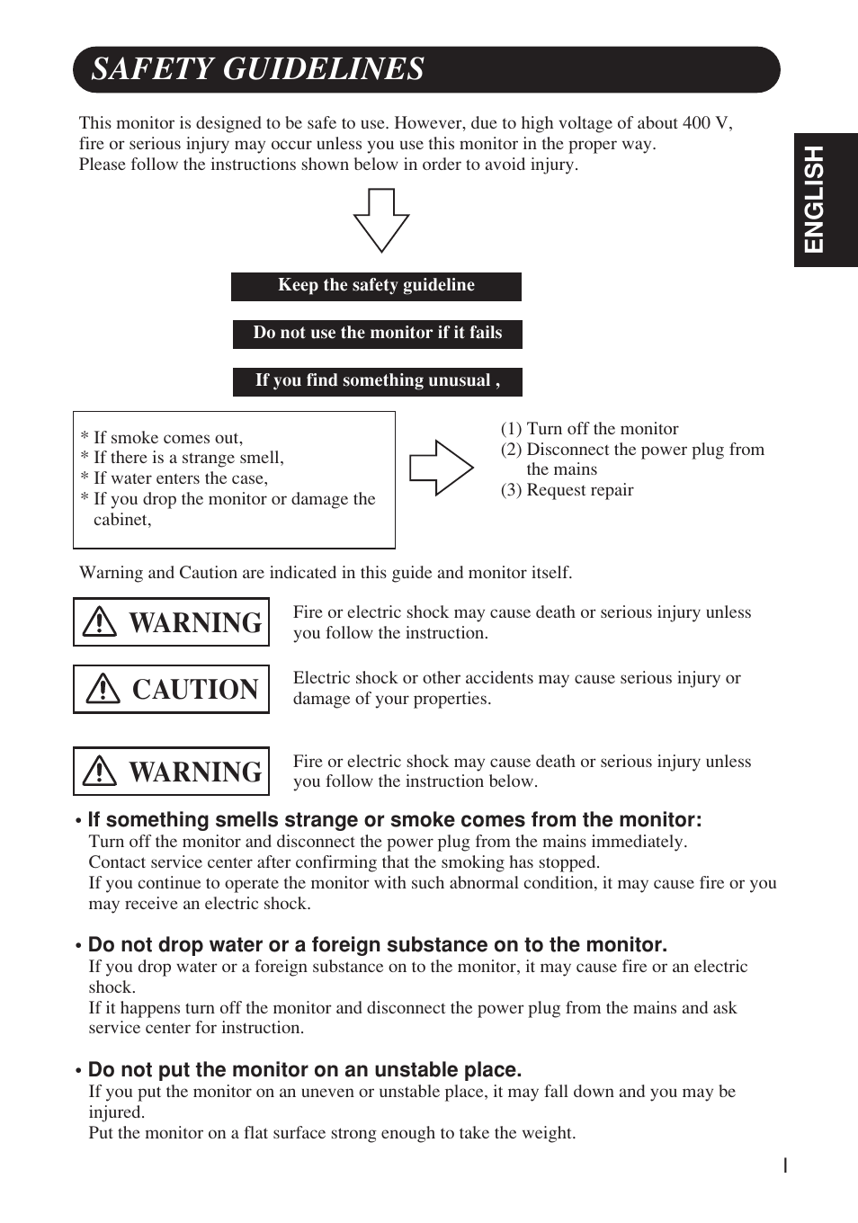 Safety guidelines, Warning caution, Warning | English | Hitachi Koki USA CMP4120HDUS User Manual | Page 3 / 38