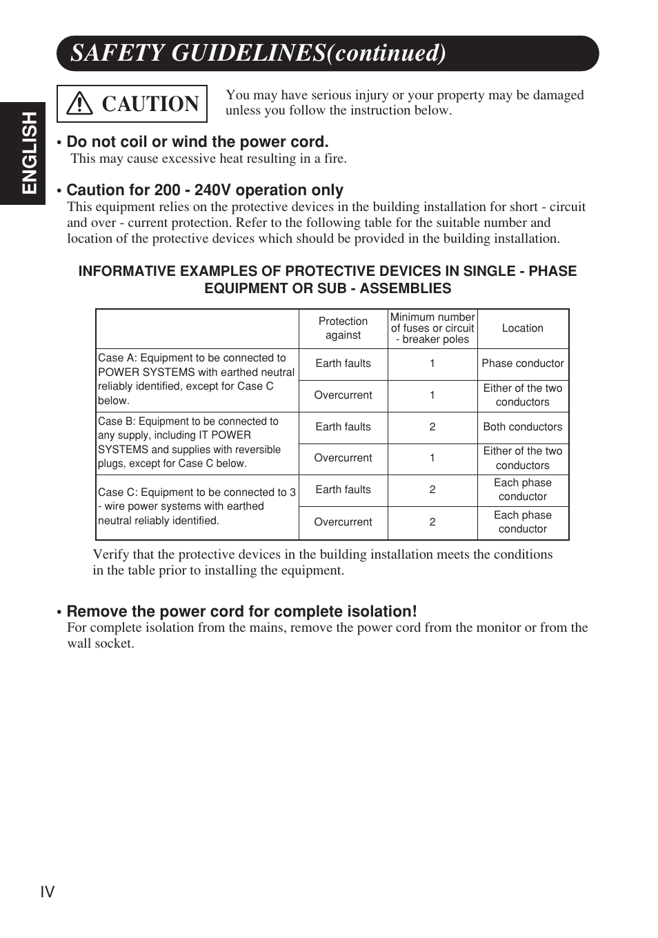 Safety guidelines(continued), Caution, English | Do not coil or wind the power cord, Remove the power cord for complete isolation | Hitachi Koki USA CMP4120HDUS User Manual | Page 6 / 38