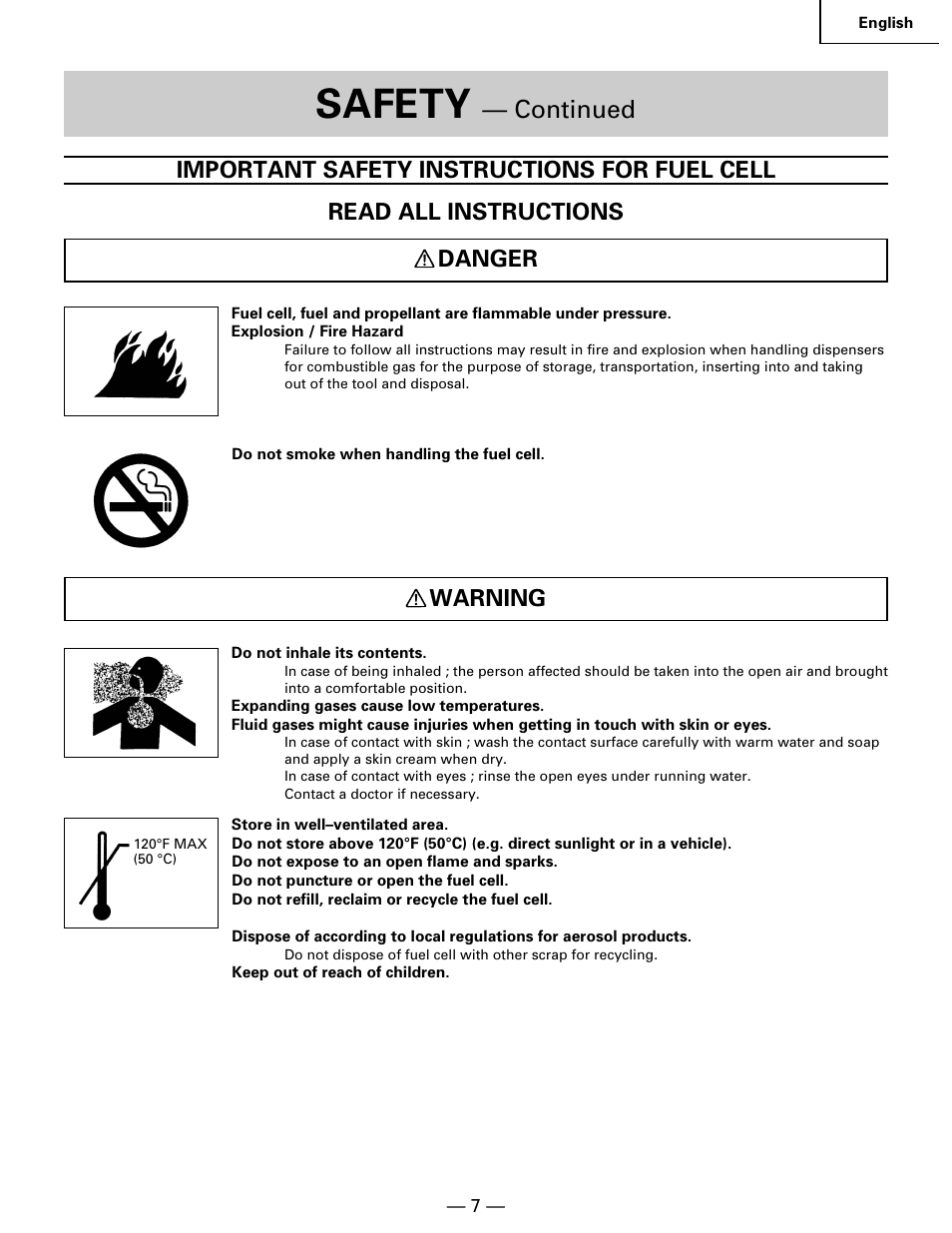 Safety, Continued, Warning | Hitachi Koki USA NR 90GC User Manual | Page 7 / 64