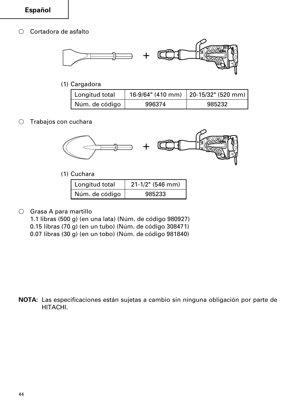 Hitachi Koki USA H 65SD2 User Manual | Page 44 / 48