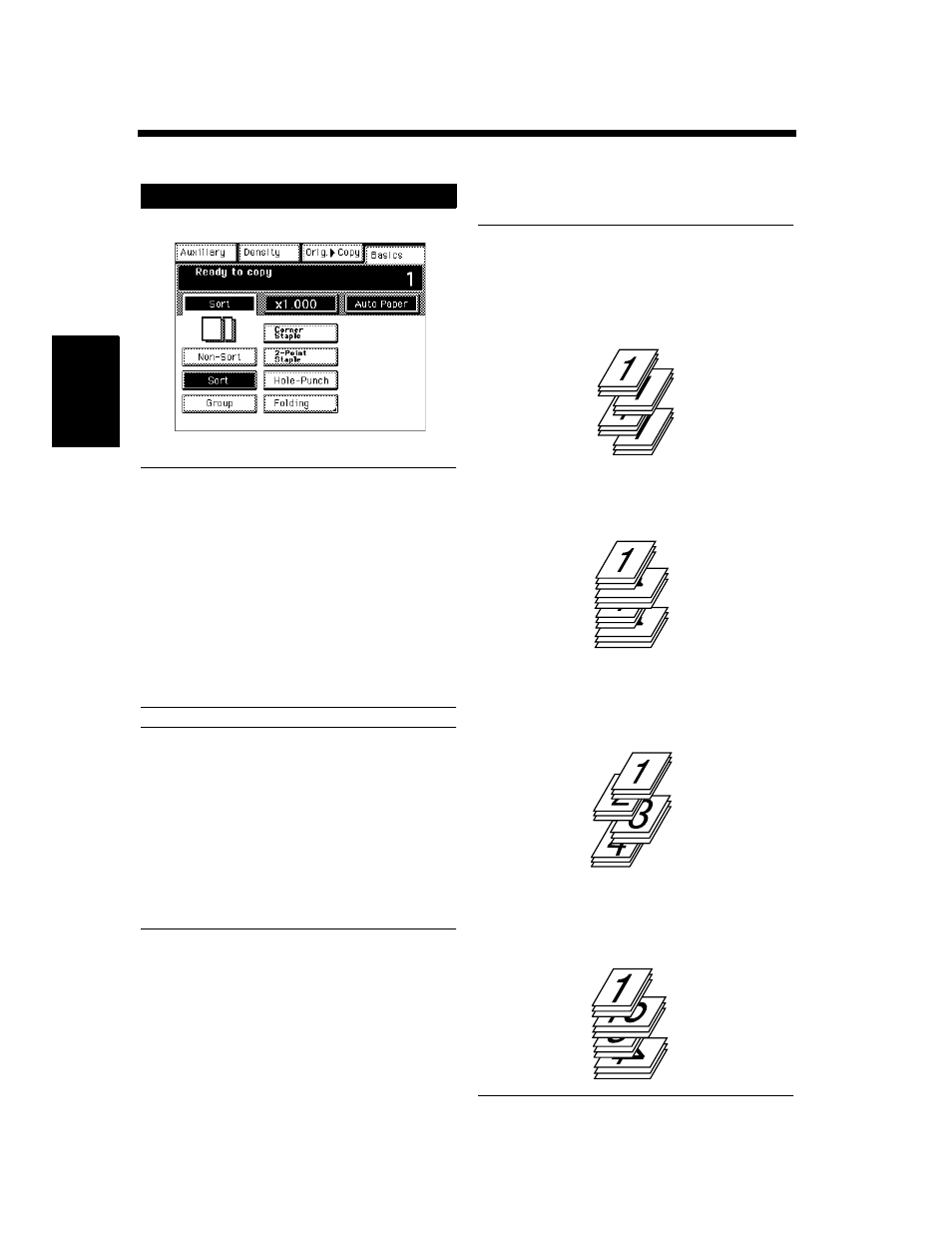 Selecting the finishing function, Sort/group | Hitachi Koki USA DDC 52N User Manual | Page 60 / 209