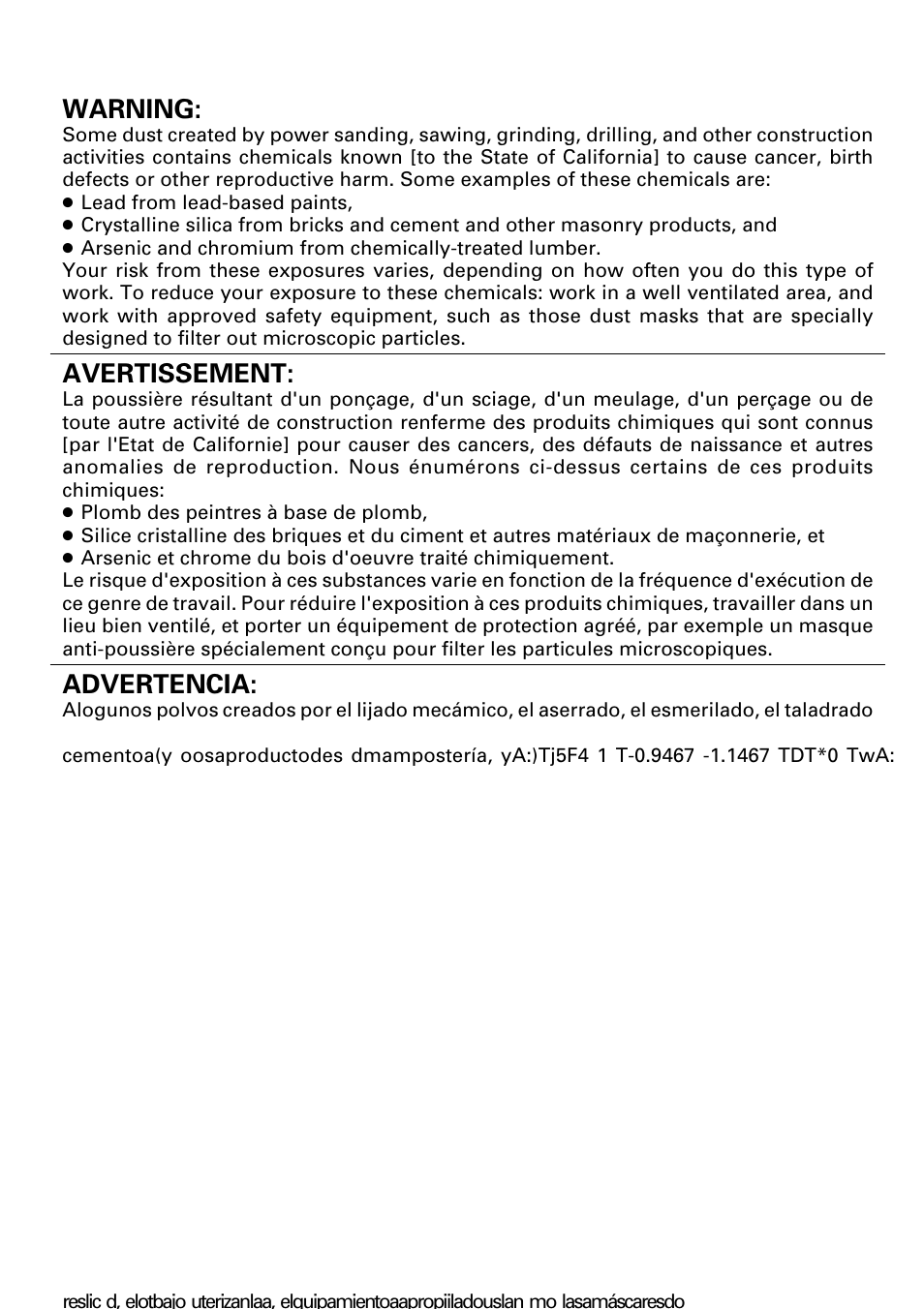 Warning, Avertissement, Advertencia | Hitachi Koki USA D 10VH Drill User Manual | Page 44 / 44