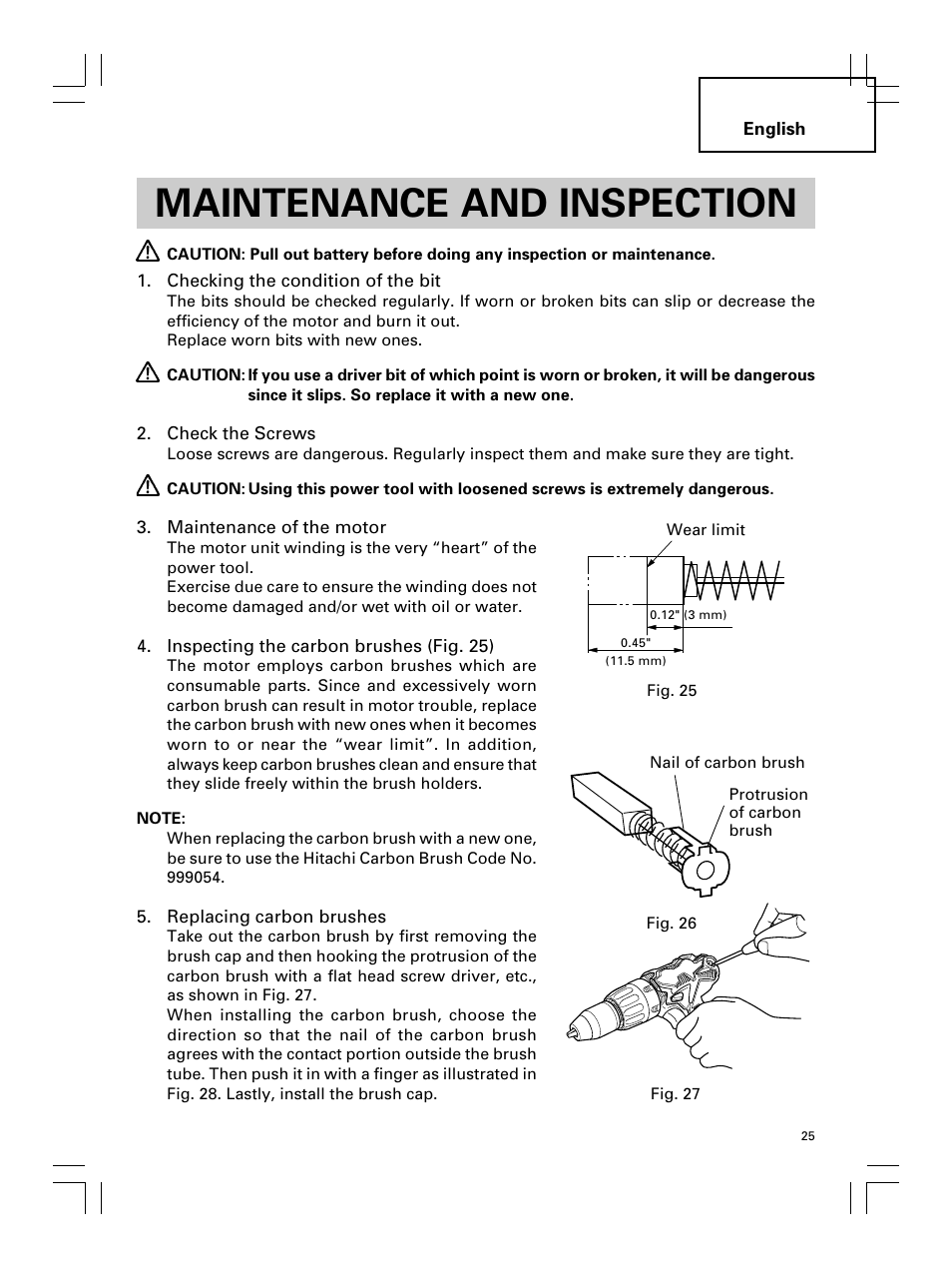 Maintenance and inspection | Hitachi Koki USA DS 18DL User Manual | Page 25 / 88