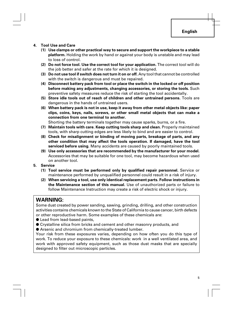 Warning | Hitachi Koki USA DS 18DL User Manual | Page 5 / 88