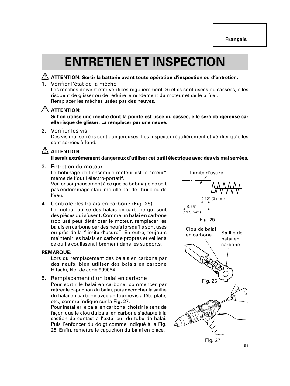 Entretien et inspection | Hitachi Koki USA DS 18DL User Manual | Page 51 / 88