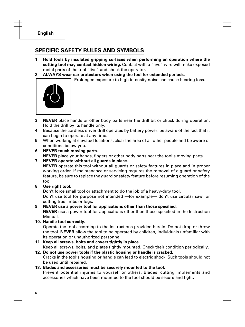 Specific safety rules and symbols | Hitachi Koki USA DS 18DL User Manual | Page 6 / 88