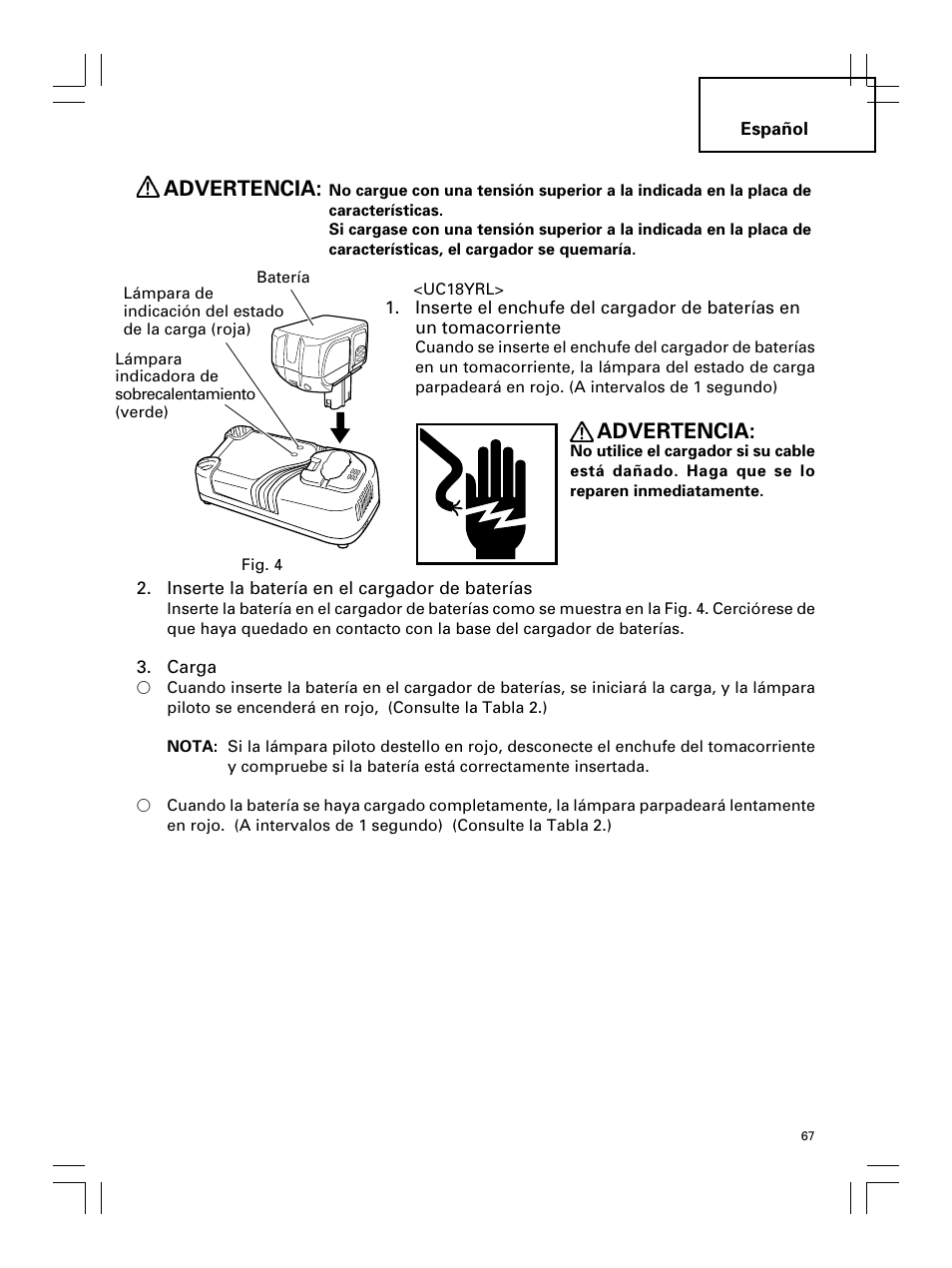 Advertencia | Hitachi Koki USA DS 18DL User Manual | Page 67 / 88