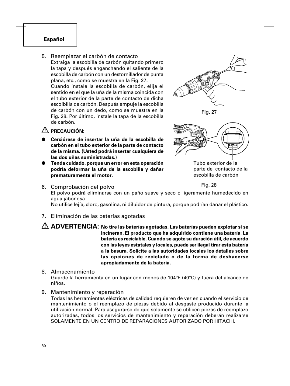 Advertencia | Hitachi Koki USA DS 18DL User Manual | Page 80 / 88