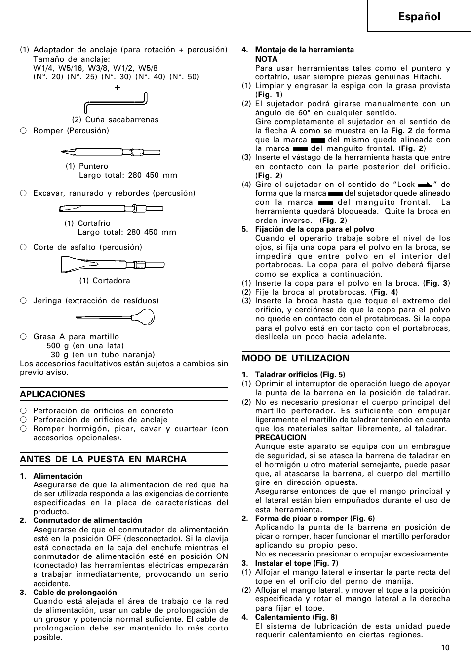 Español | Hitachi Koki USA DH 40SA User Manual | Page 11 / 22