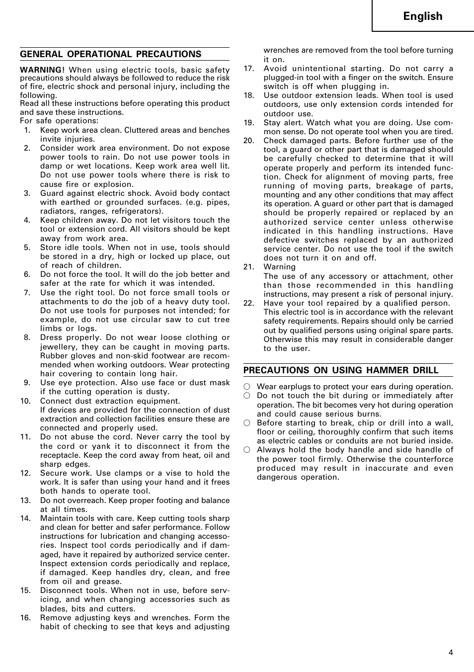 English | Hitachi Koki USA DH 40SA User Manual | Page 5 / 22