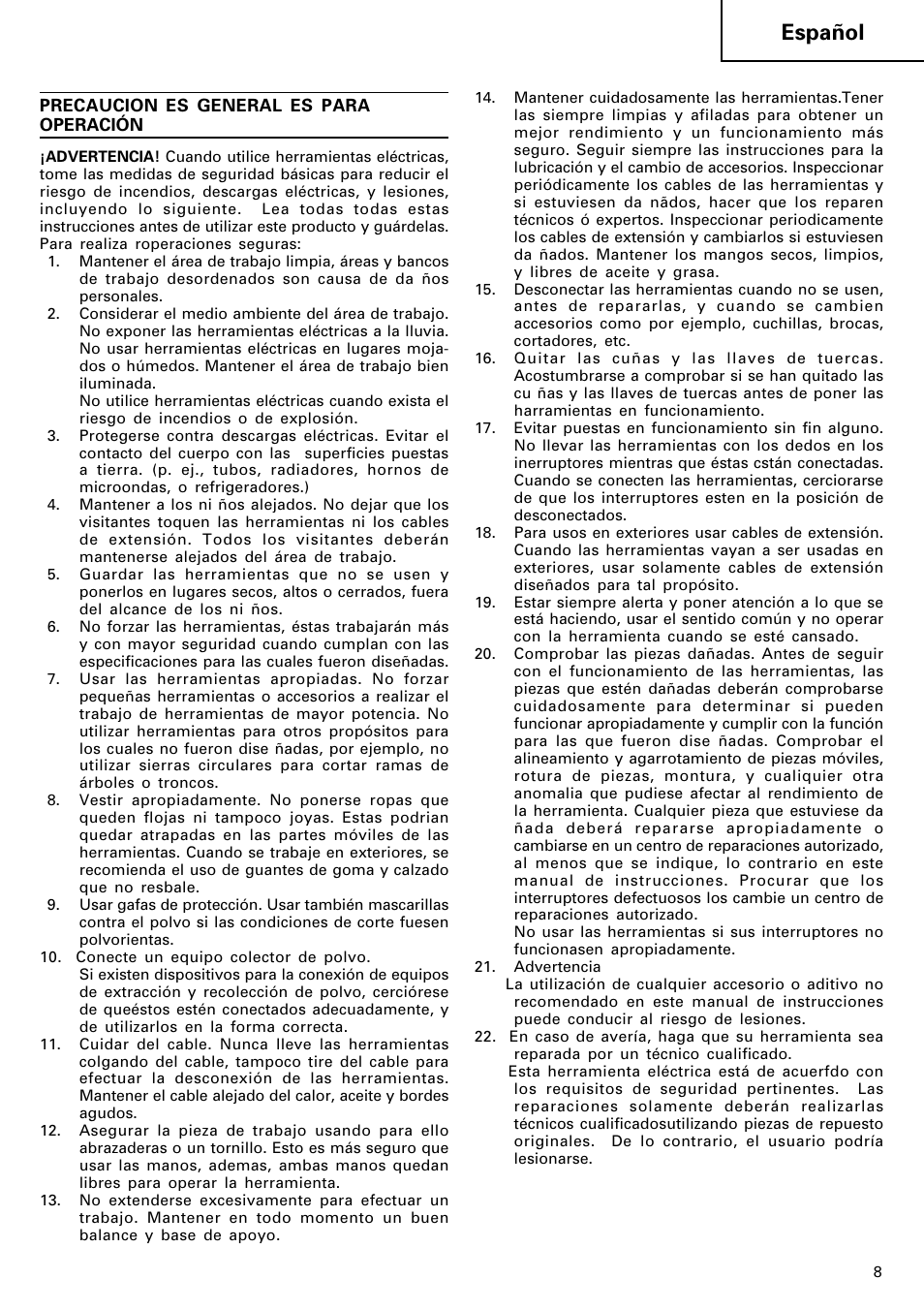 Español | Hitachi Koki USA DH 40SA User Manual | Page 9 / 22