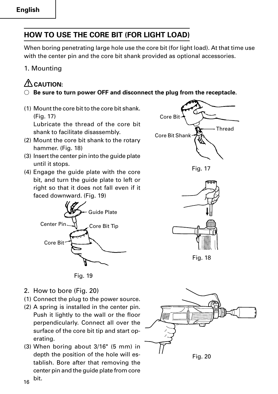 How to use the core bit (for light load) | Hitachi Koki USA DH 24PC User Manual | Page 16 / 72