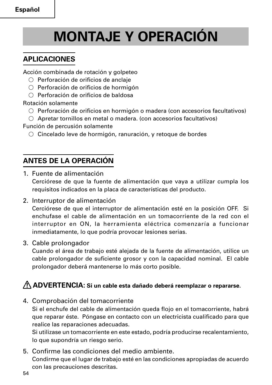 Montaje y operación | Hitachi Koki USA DH 24PC User Manual | Page 54 / 72