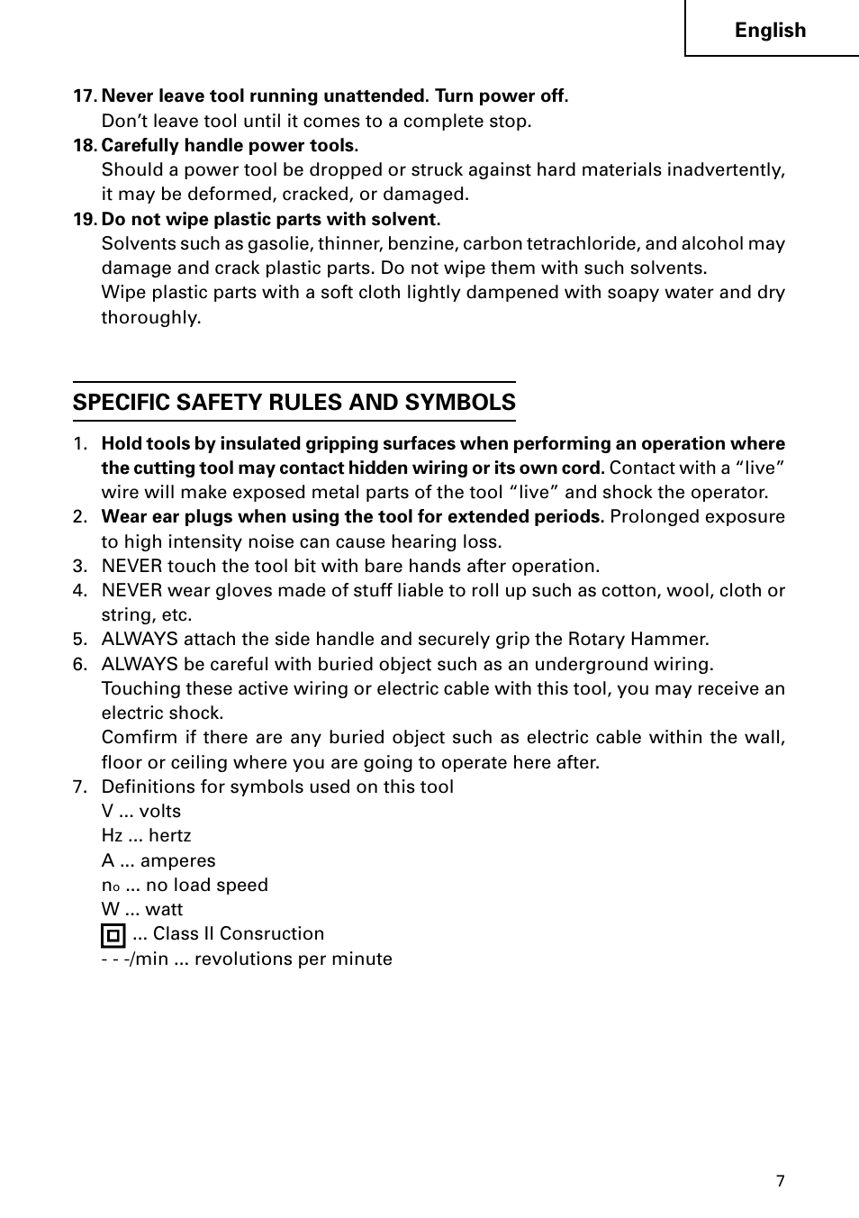 Specific safety rules and symbols | Hitachi Koki USA DH 24PC User Manual | Page 7 / 72