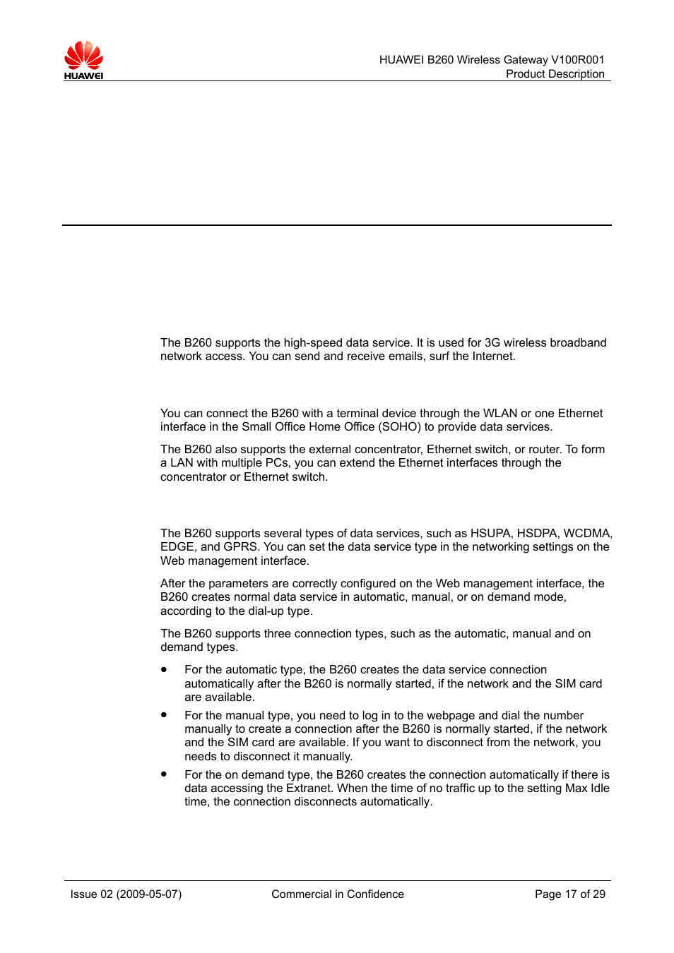 4 services and applications, 1 wireless gateway, 1 data services | Services and applications, 1 wirele, Ss gateway | Huawei B260 Wireless Gateway  V100R001 User Manual | Page 16 / 28