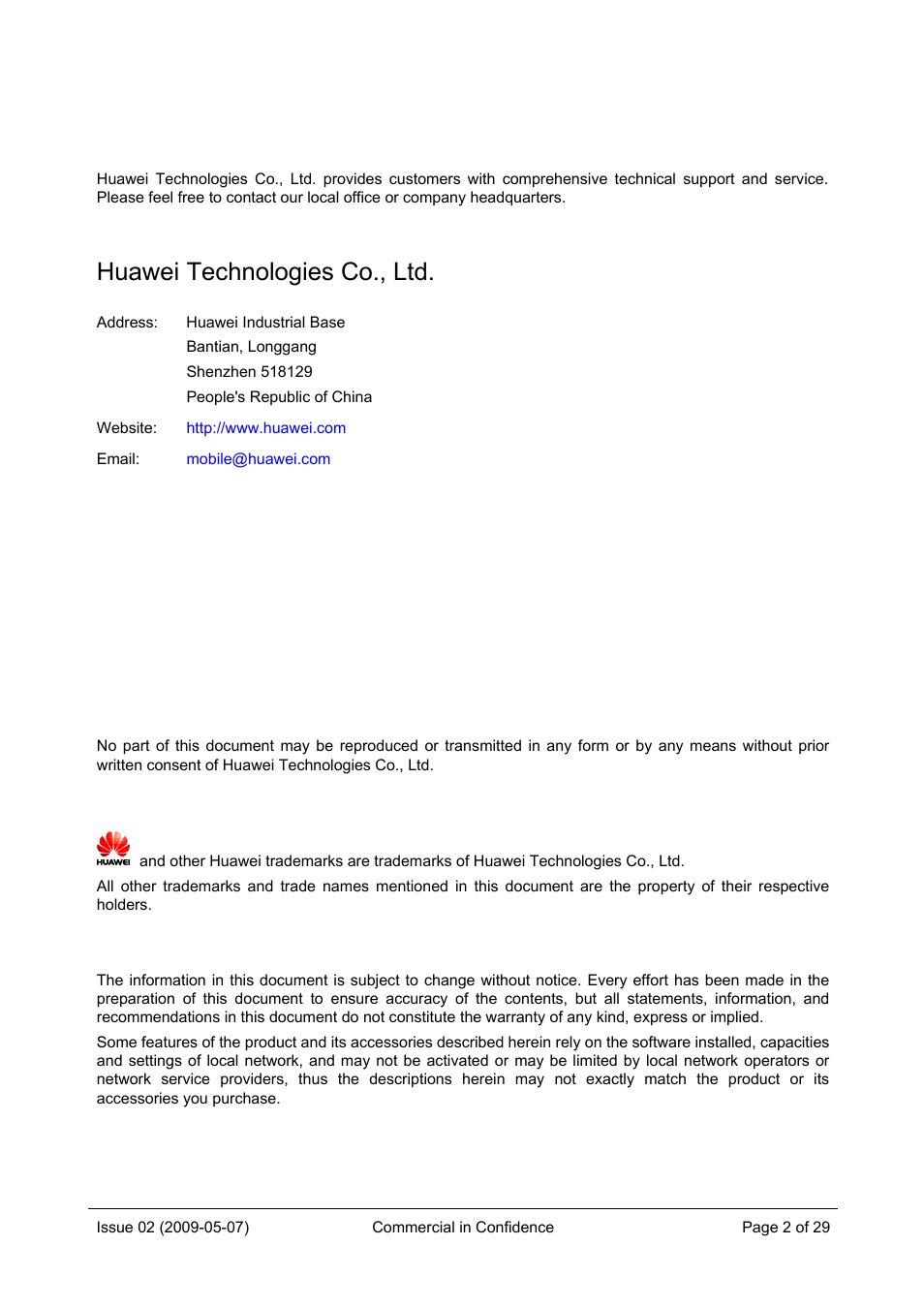 Huawei technologies co., ltd | Huawei B260 Wireless Gateway  V100R001 User Manual | Page 2 / 28