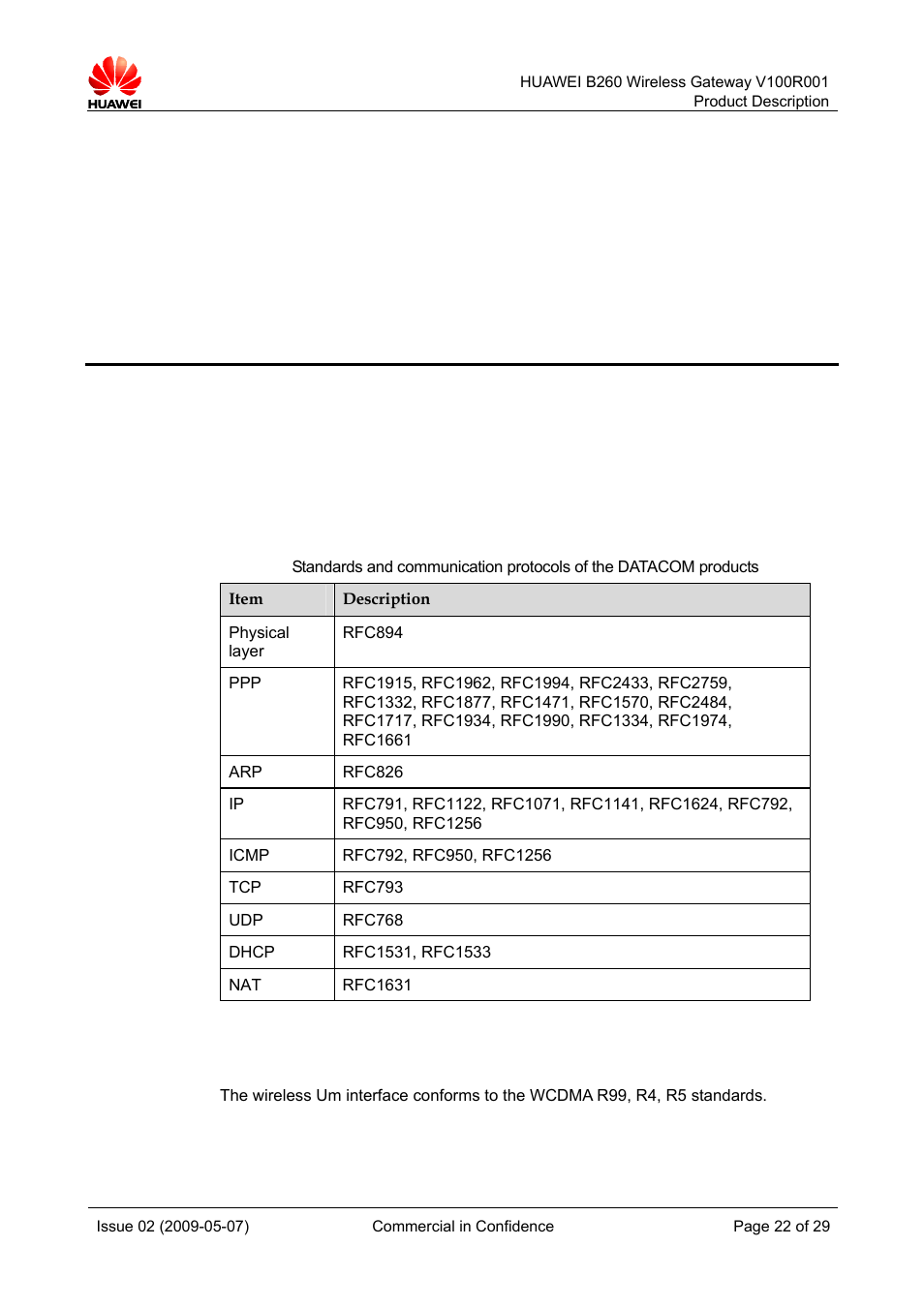 6 technical references, 1 standards and communication protocols, Technical references | 1 standa nd c, Rds a ommunication protocols | Huawei B260 Wireless Gateway  V100R001 User Manual | Page 21 / 28