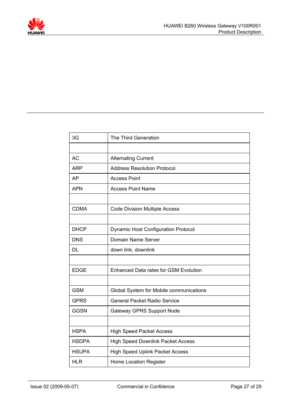 A acronyms and abbreviations, And abbreviations acronyms | Huawei B260 Wireless Gateway  V100R001 User Manual | Page 26 / 28
