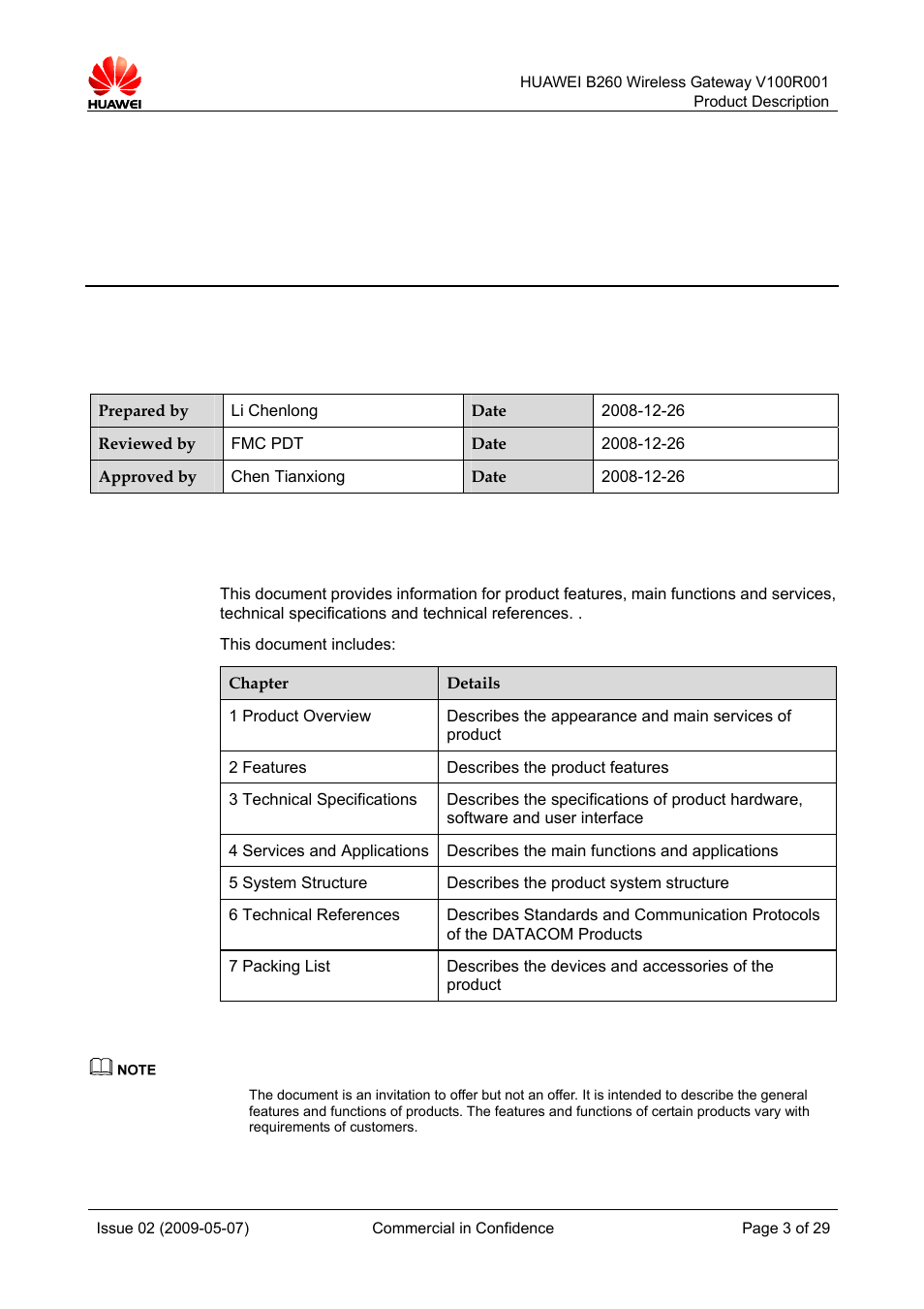 About this document, Author, Summary | Huawei B260 Wireless Gateway  V100R001 User Manual | Page 3 / 28