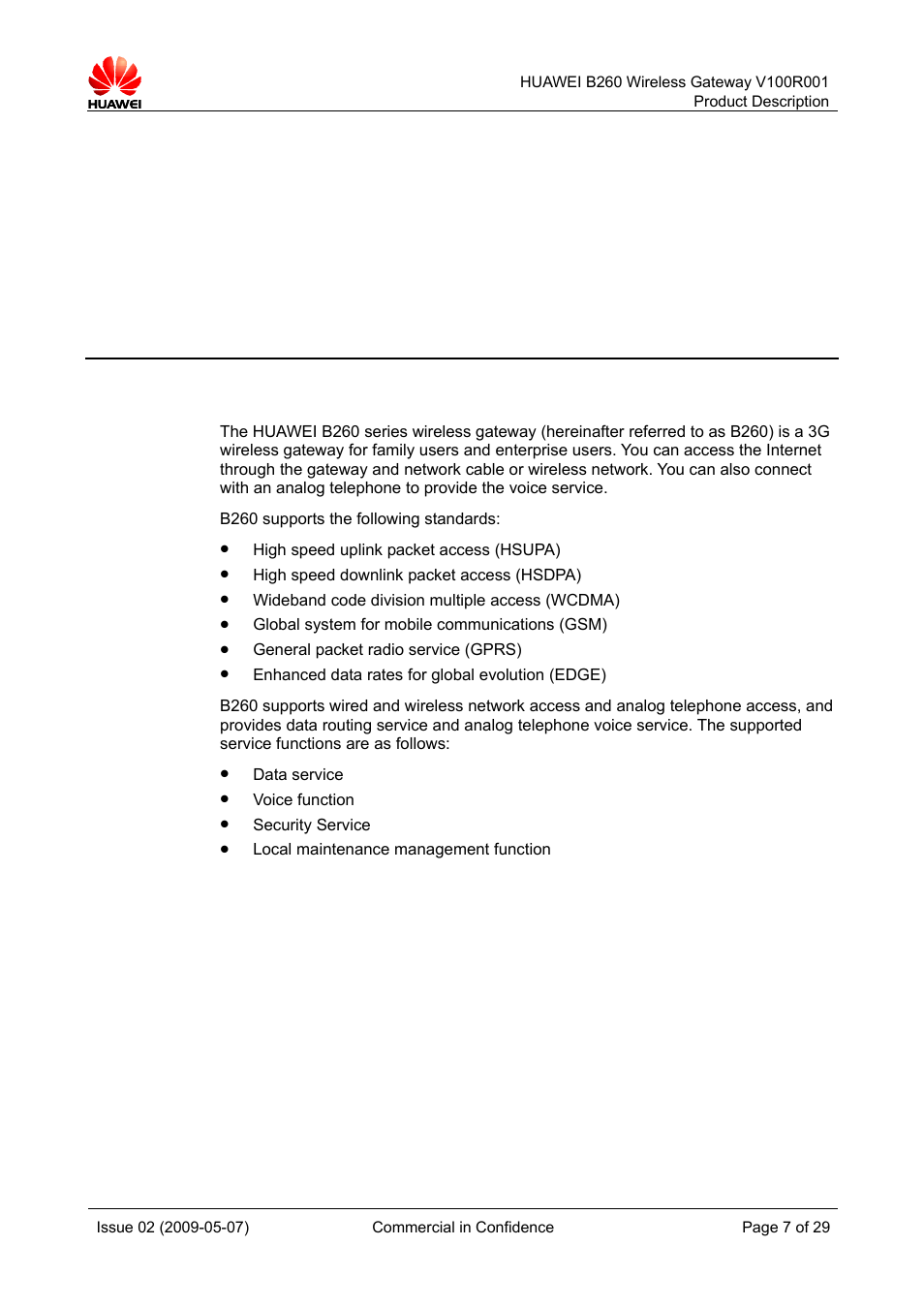 1 product overview, Product overview | Huawei B260 Wireless Gateway  V100R001 User Manual | Page 6 / 28