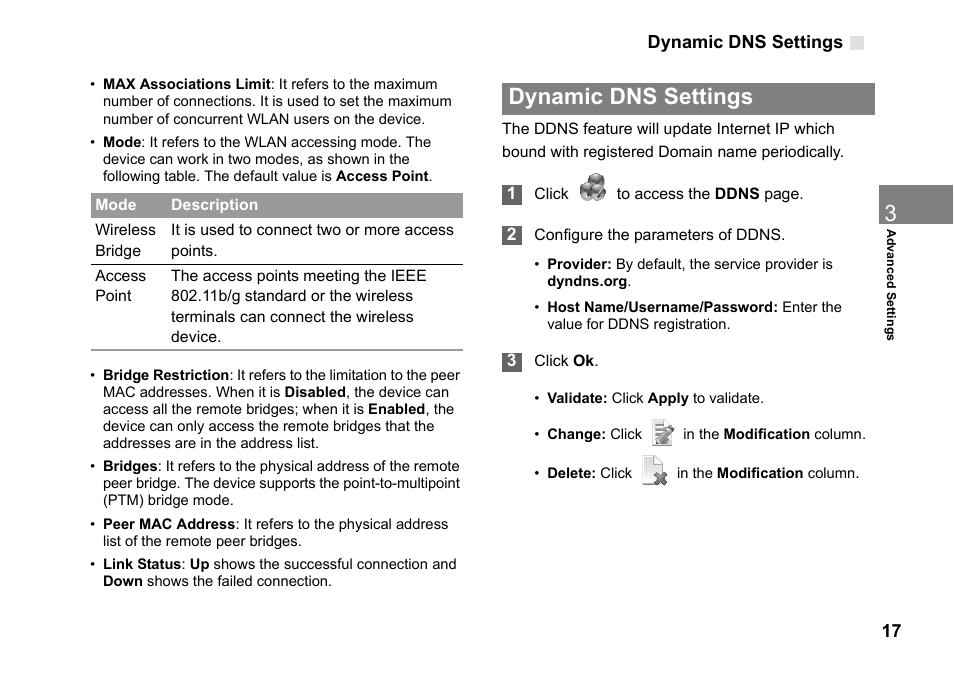 Dynamic dns settings, Dynamic dns settings 17 | Huawei Vodafone B970 User Manual | Page 21 / 29