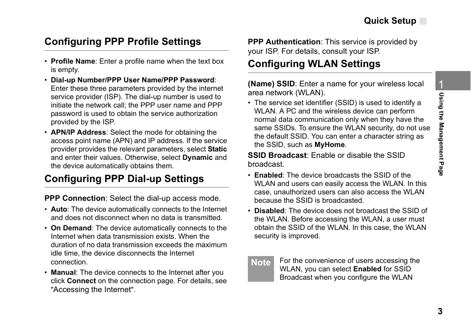 Configuring ppp profile settings, Configuring ppp dial-up settings, Configuring wlan settings | Huawei Vodafone B970 User Manual | Page 7 / 29