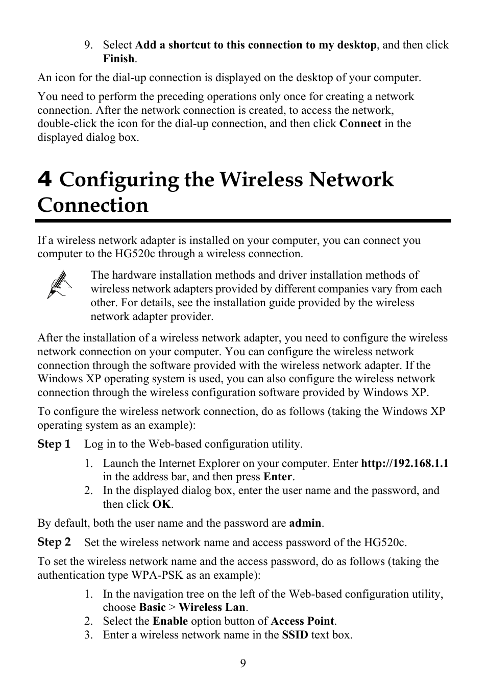4 configuring the wireless network connection | Huawei ECHOLIFE HG520C User Manual | Page 14 / 25