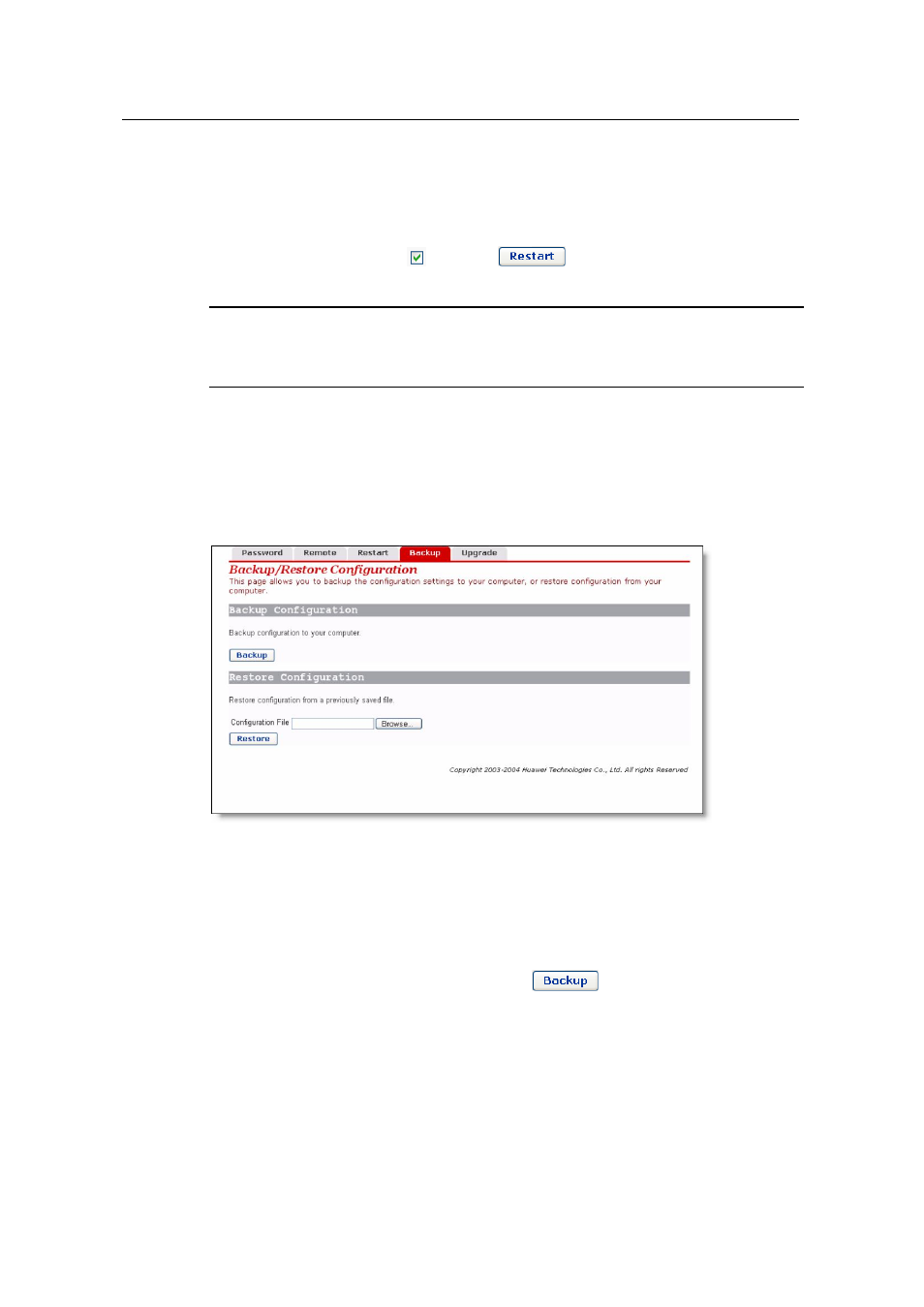 17 configuration backup/restore | Huawei ADSL2+Broadband Router Aolynk DR814 User Manual | Page 43 / 77