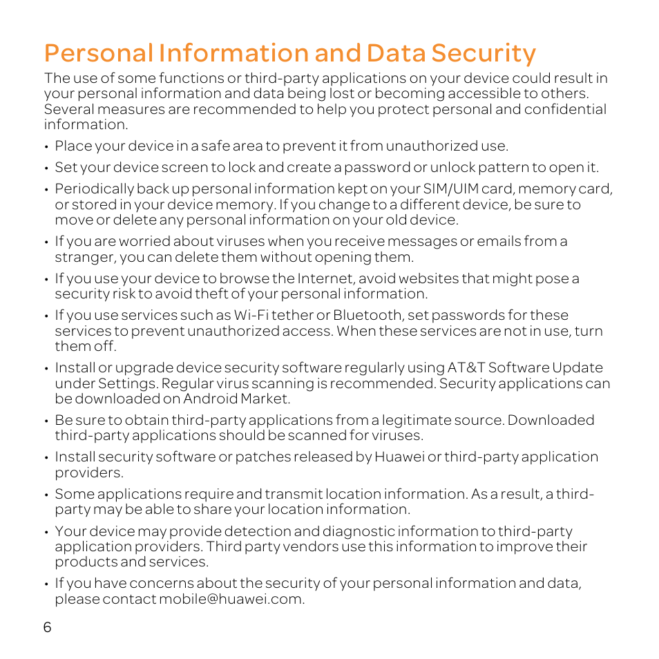 Personal information and data security | Huawei U8800-51 User Manual | Page 11 / 83